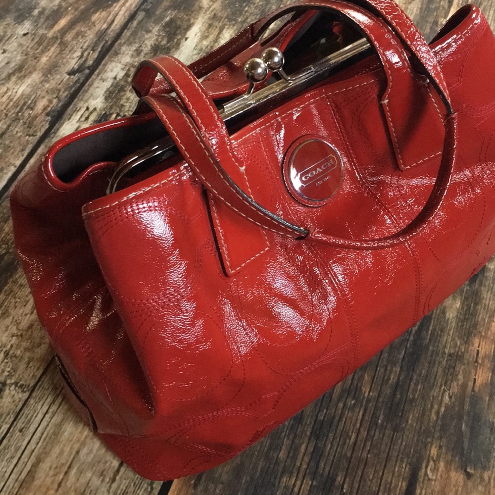 Red patent leather Coach purse